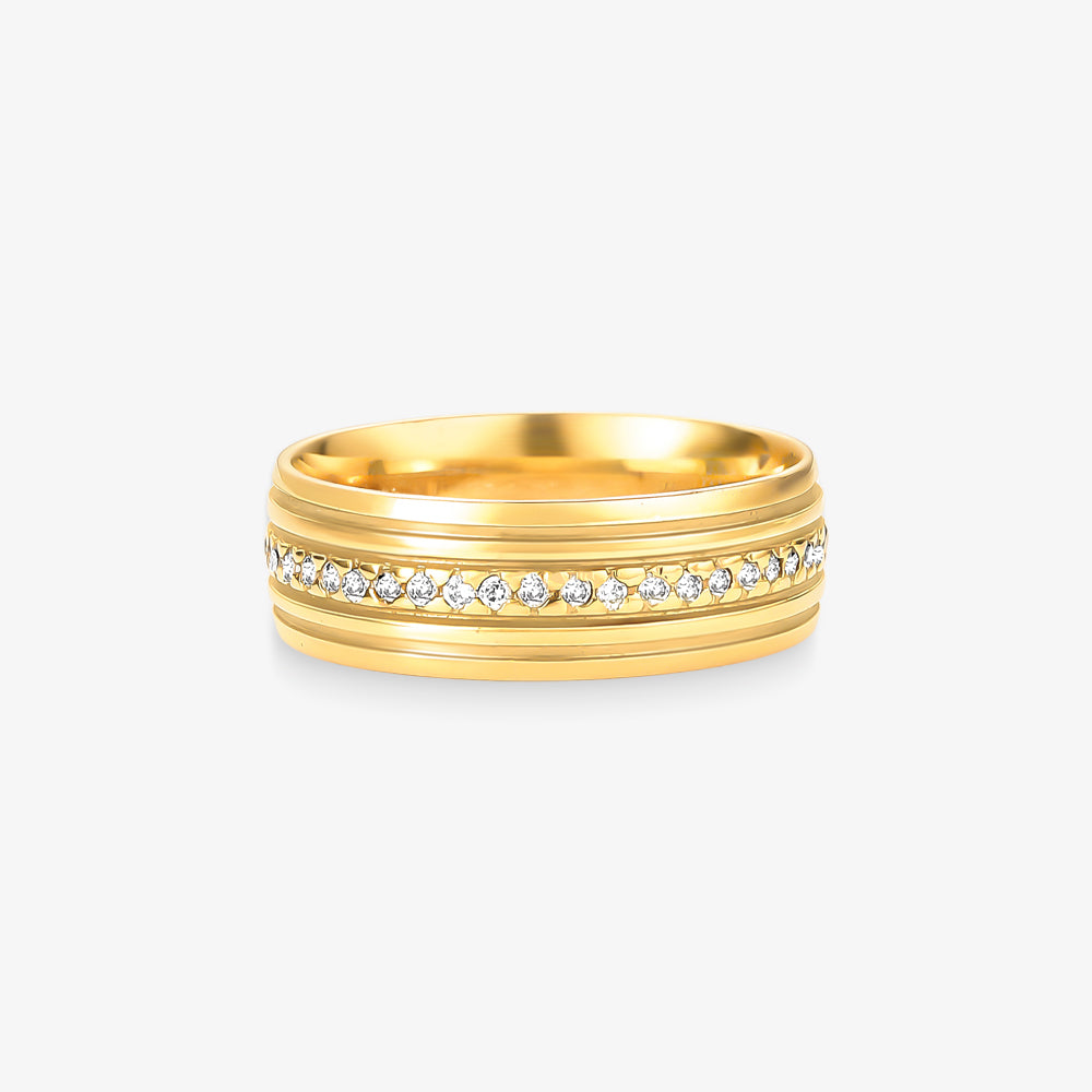 Aliança Pérola Comfort com Pedras em Ouro Amarelo 18K, 6,50mm