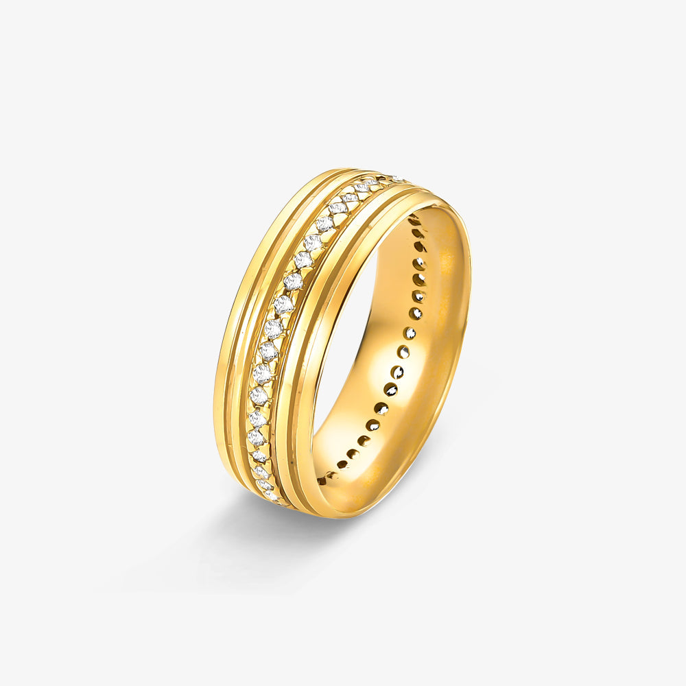Aliança Pérola Comfort com Pedras em Ouro Amarelo 18K, 6,50mm