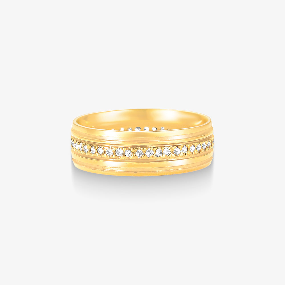 Aliança Refúgio Comfort com Pedras em Ouro Amarelo 18K, 6,50mm