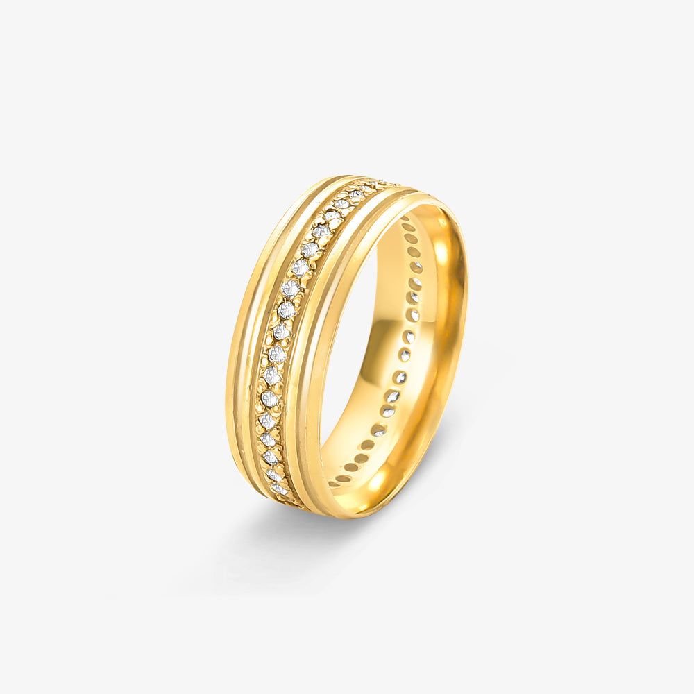 Aliança Refúgio Comfort com Pedras em Ouro Amarelo 18K, 6,50mm