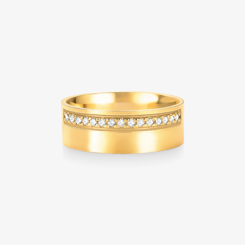 Aliança Real Comfort com Pedras em Ouro Amarelo 18K, 7mm