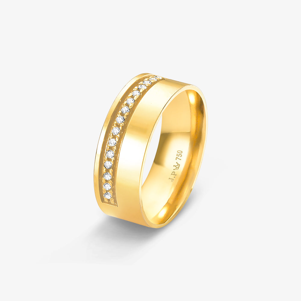 Aliança Real Comfort com Pedras em Ouro Amarelo 18K, 7mm
