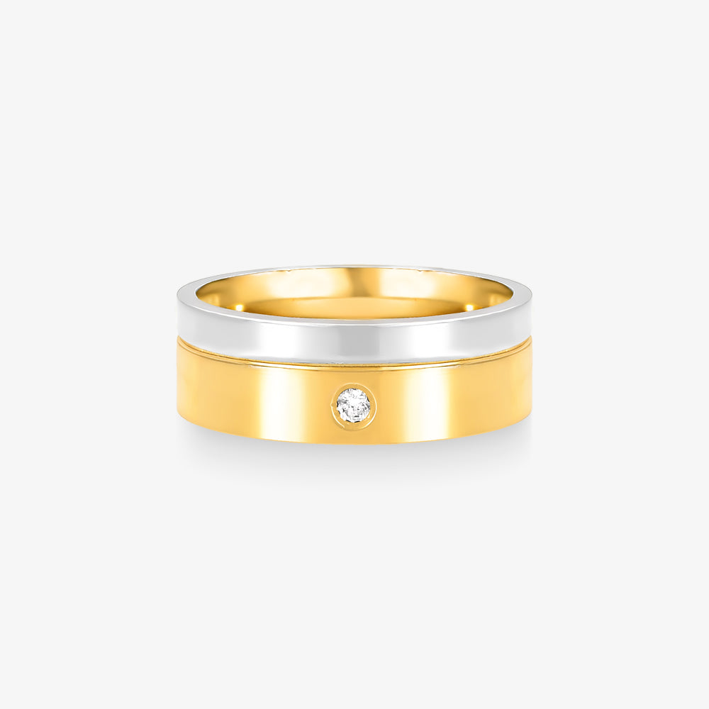 Aliança Amanhecer Comfort Bicolor com Pedras em Ouro 18K, 6,90mm