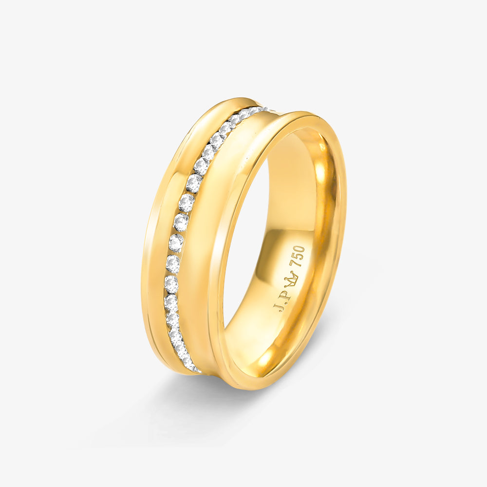 Aliança Eterna Comfort com Pedras em Ouro Amarelo 18K, 7mm