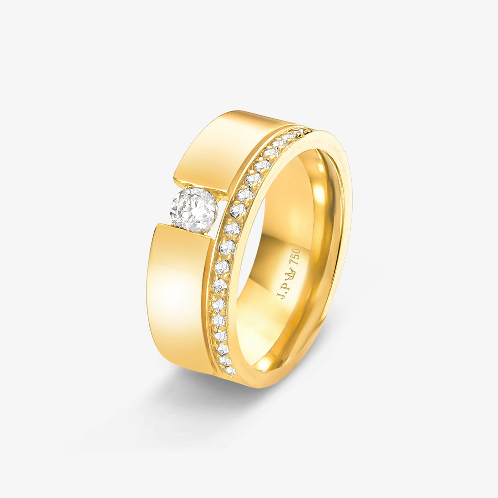 Aliança Destino Comfort com Pedras em Ouro Amarelo 18K, 7mm